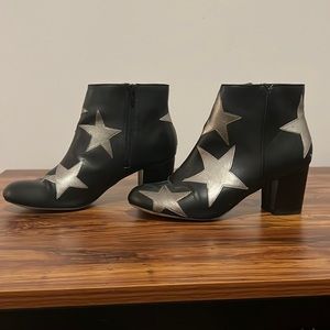ASOS Black Zip Up Ankle Booties with Silver Stars Size 9